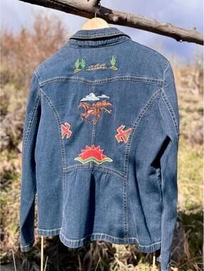 Upcycled Western Embroidered Denim Blazer (XL)